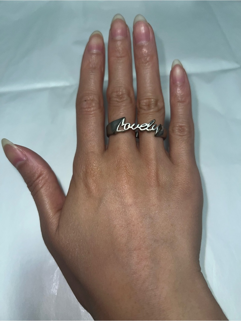 Lovely Script 2 Finger Silver Band Ring - Women Jewelry